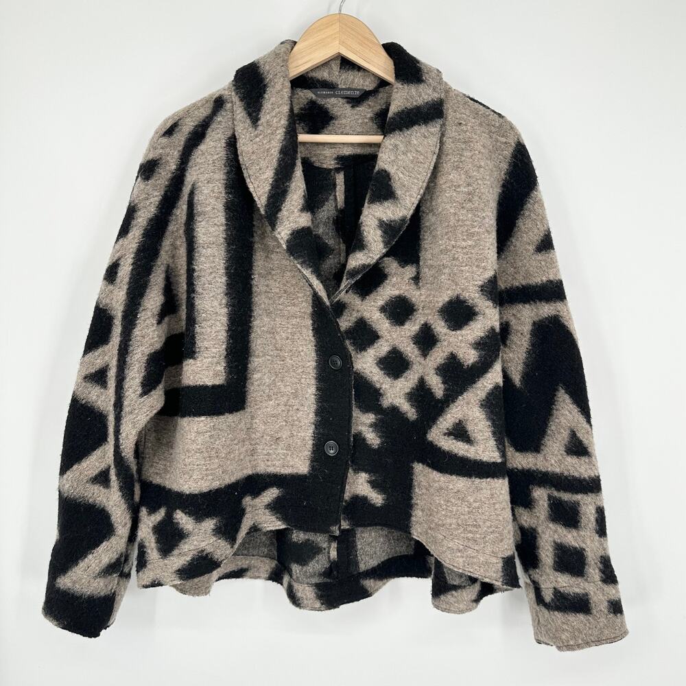 Elemente Clemente Wool Blend Jacket Geometric Printed Dolman Sleeve Coat